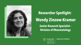 Photo of Wendy Zinzow-Kramer, Senior Research Specialist in the division of Rheumatology, researcher spotlight frame