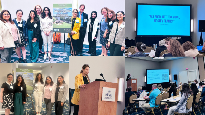 Photo collage of the Annual Southeast Reveiew and Update on Medical Care of Older Adults conference, attendees around poster, woman at podium speaking and audience photos