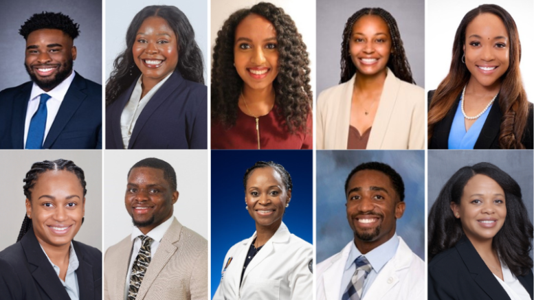 Headshots of the 2024 RYSE Mini-Clerkship Cohort: (Top-From left to right) Kenechi Ijemere, Loretta Ngoe, Abigail Taye, Kristin Telford, Jarah Whitehead (Bottom row) Jiana Baker, Destine Ede, Brandi Muldrow, Jelani Regan, and Beatriz Ryan-Lora